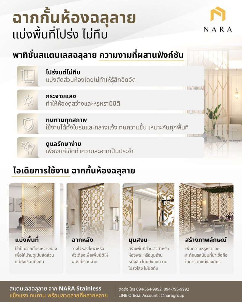 ฉากกั้นห้องสแตนเลสฉลุลาย ทางเลือกตกแต่งที่เรียบหรู