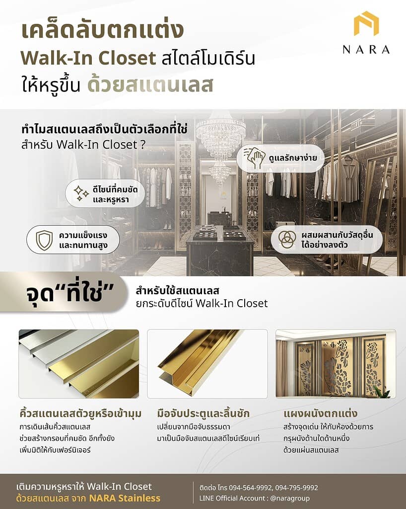 แนวทางการใช้สแตนเลสตกแต่งWalk-in Closet สไตล์โมเดิร์น
