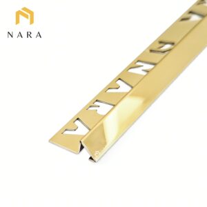 คิ้วกระเบื้องสแตนเลสมุมลาด สีแชมเปญโกลด์ ผิวเงา 10 มม.