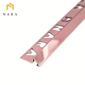 คิ้วกระเบื้องสแตนเลสมุมลาด สีพิงค์โกลด์ ผิวเงา 10 มม.