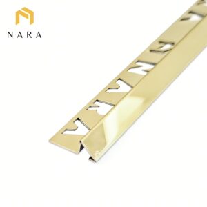 คิ้วกระเบื้องสแตนเลสมุมลาด สีไวท์โกลด์ ผิวเงา 10 มม.