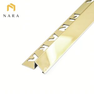 คิ้วกระเบื้องสแตนเลสมุมลาด สีไวท์โกลด์ ผิวเงา 15 มม.