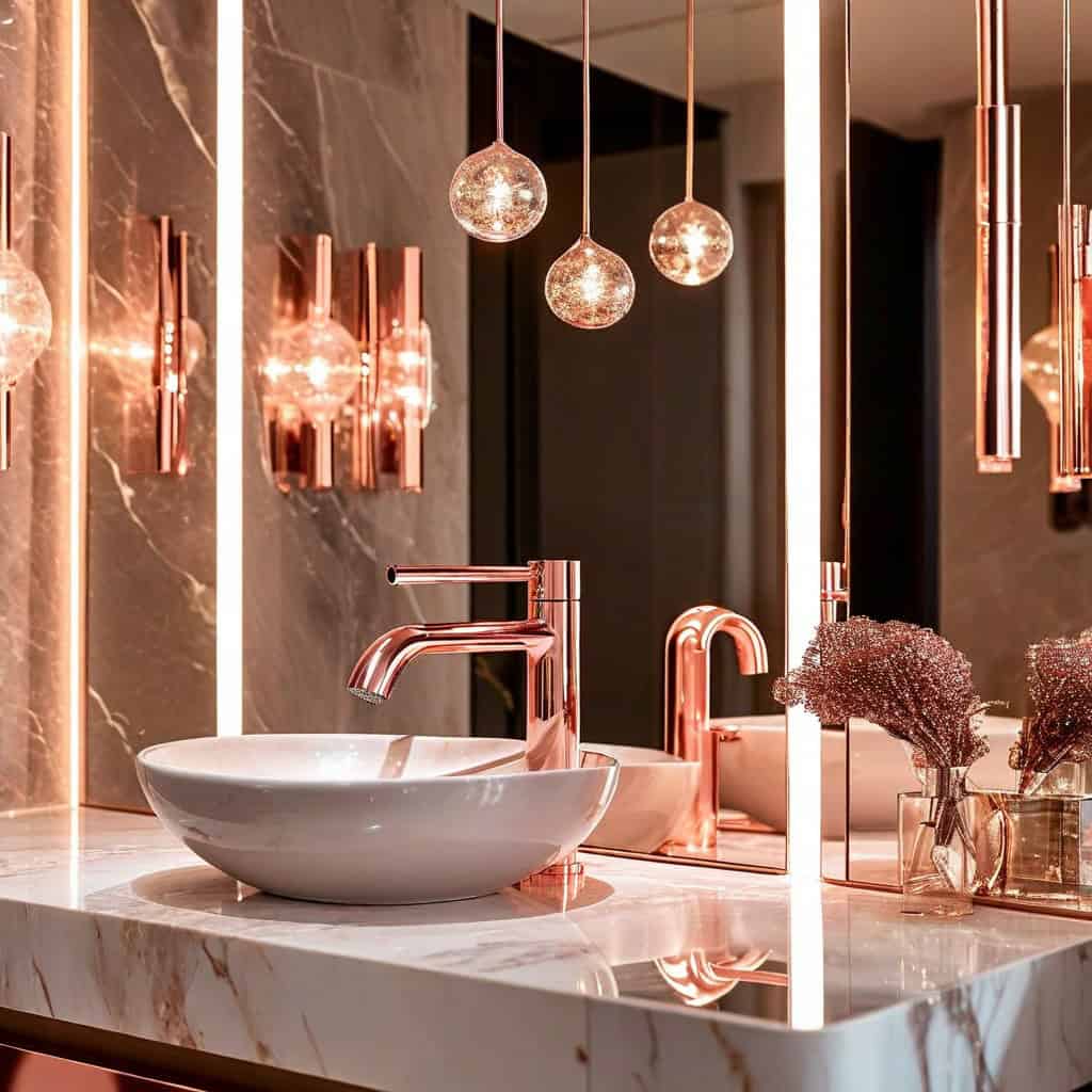 การตกแต่งห้องน้ำด้วยสแตนเลสสี Rose Gold