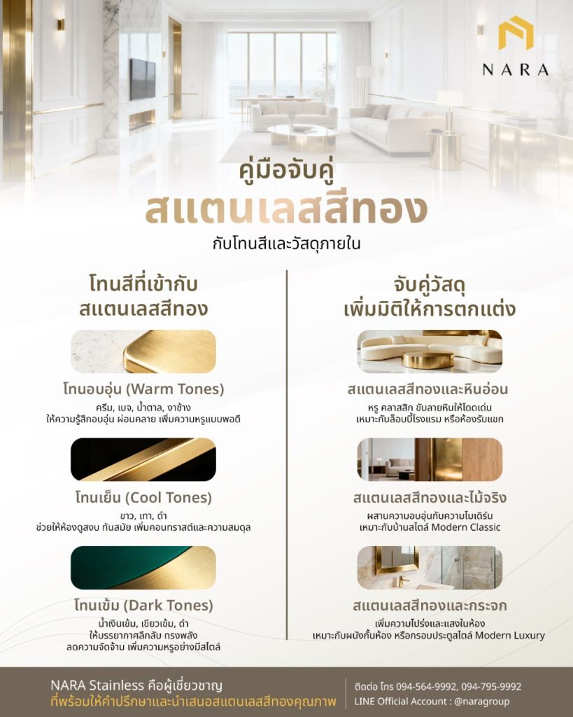 คู่มือจับคู่วัสดุสแตนเลสสีทองและโทนสีภายใน