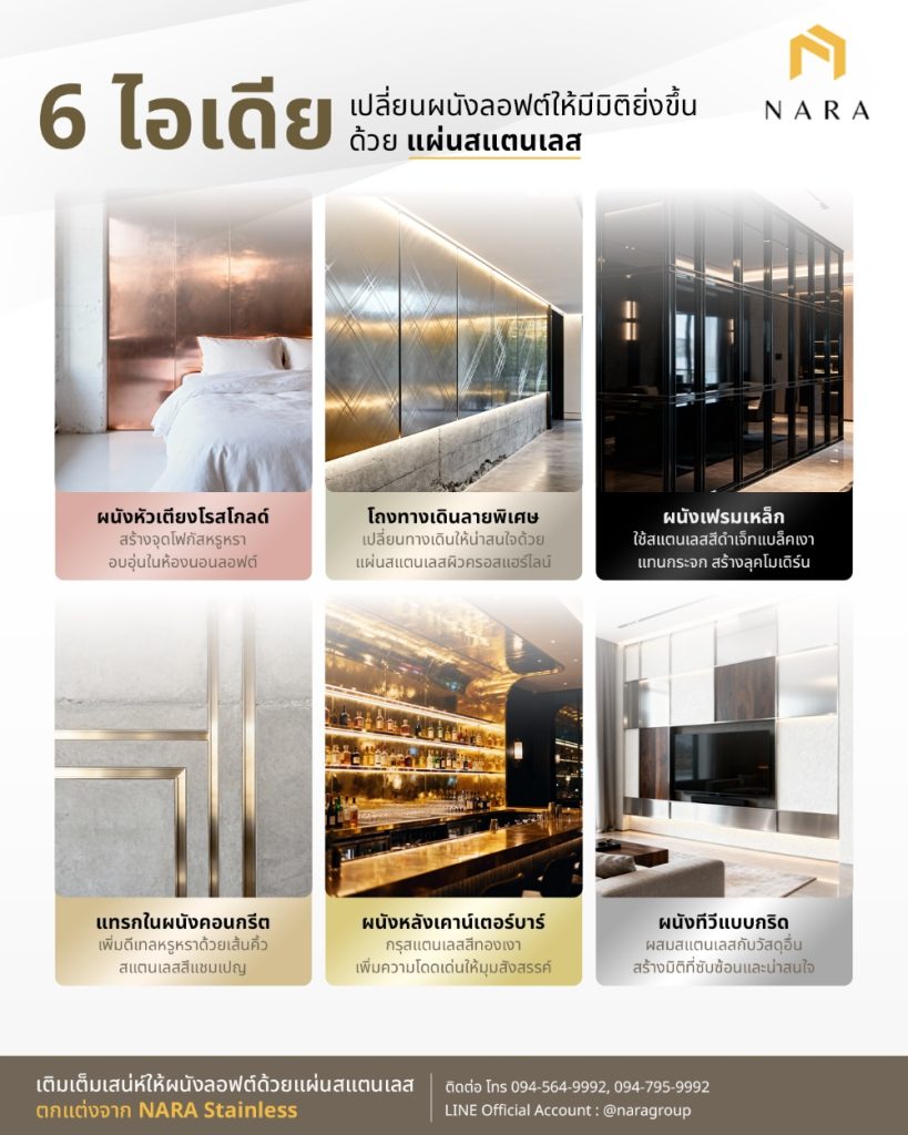 ไอเดียตกแต่งผนังลอฟต์ให้มีมิติขึ้นด้วยแผ่นสแตนเลสสี